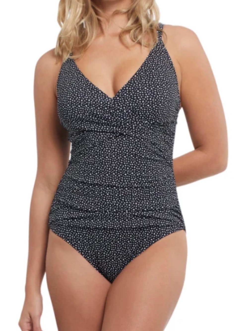 Tribal Black and White Micro Dot V-Neck One-Piece Swimsuit Sf Pf